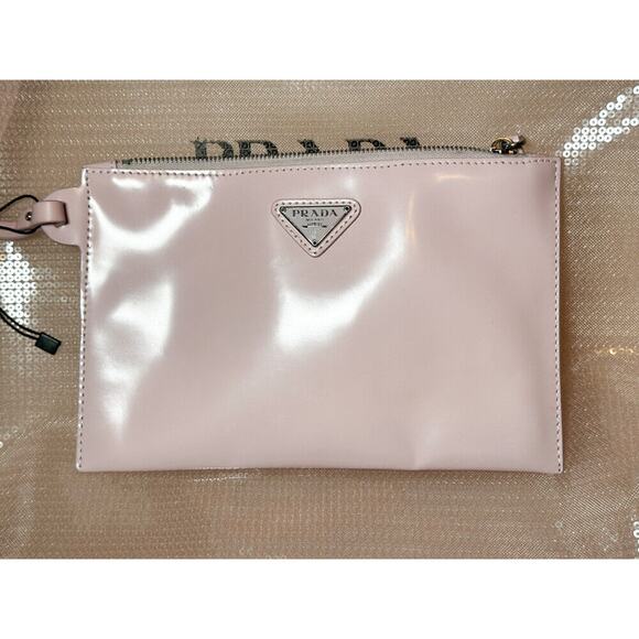 Prada Rete Paillettes Mesh Sequin Logo Large Shopping Tote Hand Bag & Pouch Pink - Picture 8 of 10